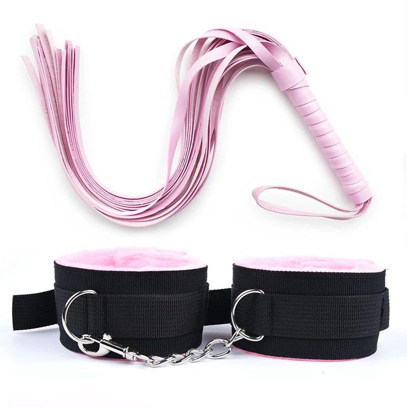 Couples Adults Games 44cm PU Leather Whip Flogger Plush Nylon Plush Sex Handcuffs Bondage Slave Exotic Accessories Toys