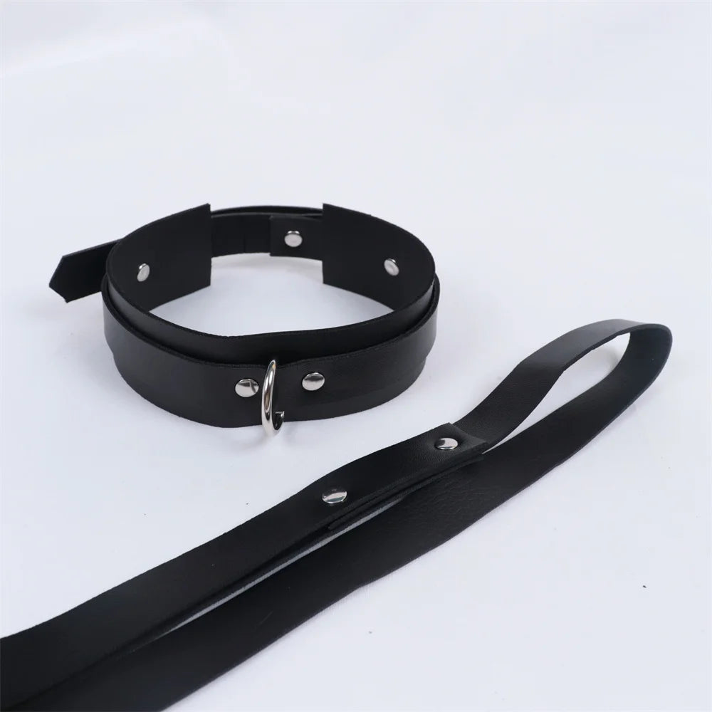 Exotic Accessories of Bdsm Slave Bondage Leather Collar with Leash Belt Choker Necklace Animal Pet Accessories Adjustable Black