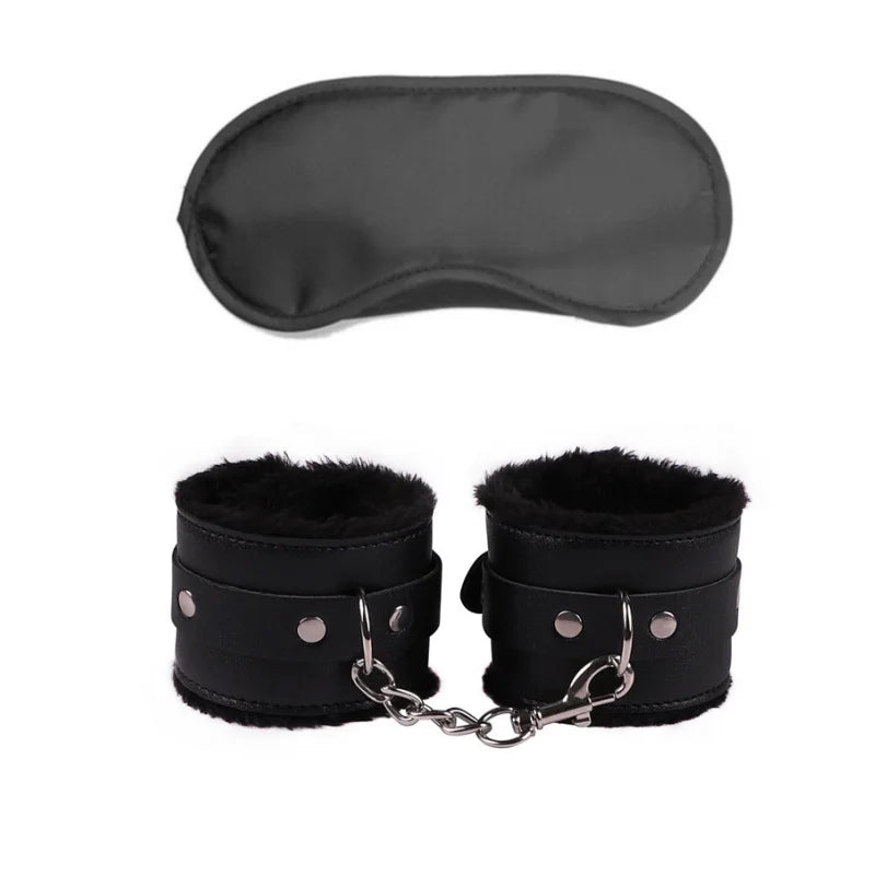 BDSM Set Sexy Leather Plush Erotic Handcuffs Flirt Feather Stick Bondage Kit Exotic Accessories Adult Games Sex Toys For Couples