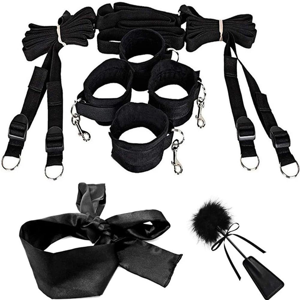 BDSM Adult Sex Toy Kits Sets for Sexy Games Bondage Mask Set Feather Handcuffs Ankle Cuff Restraints for Couple Sexual Aids ﻿18+