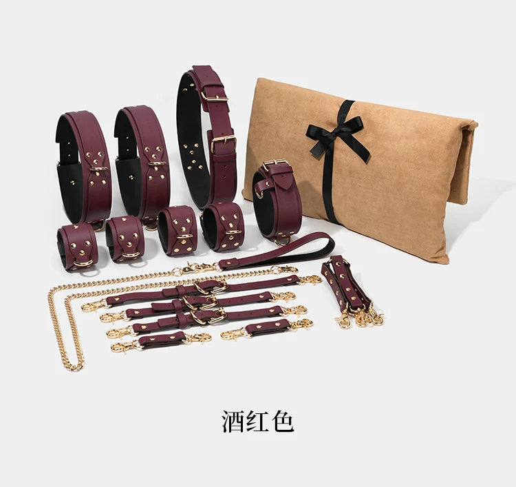 Thierry BDSM Bondage Restraint Kits Handcuffs Collar Wrist Ankle Thigh cuffs Waist Belt Cross Buckle Sex Toys For  Adult  Games