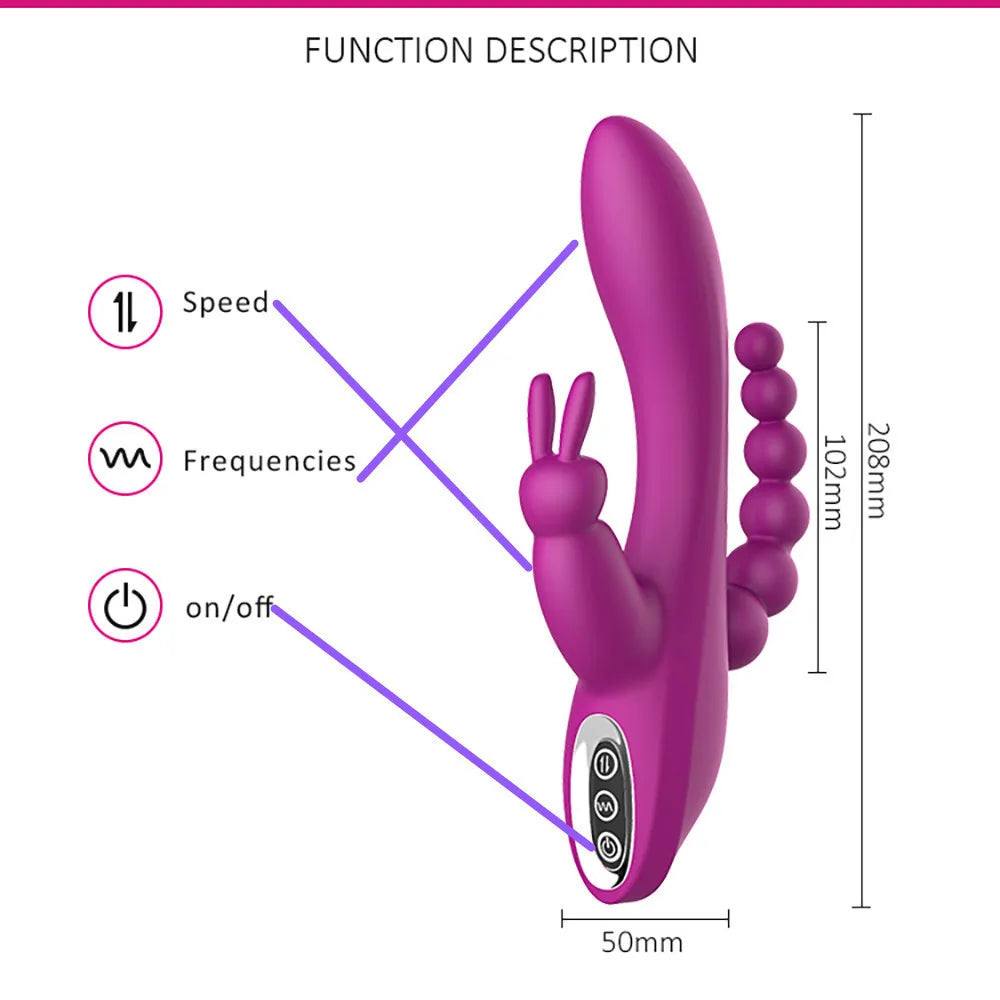 12 Modes G Spot Rabbit Vibrator Clitoral Stimulator Anal Triple Curve Massager Anal Beads Sex Toys For Women Couples Dildo