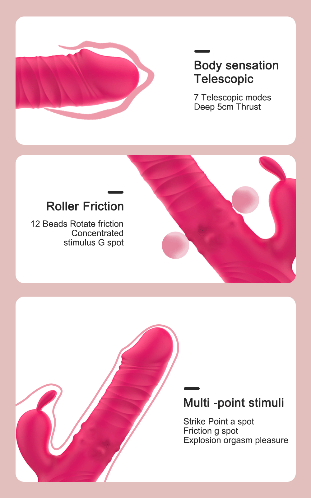 Rabbit Vibrator G-Spot Vaginal Stimulator Telescopic Clitoral Female Masturbator Massager Licking Dildo Adult Sex Toys for Women