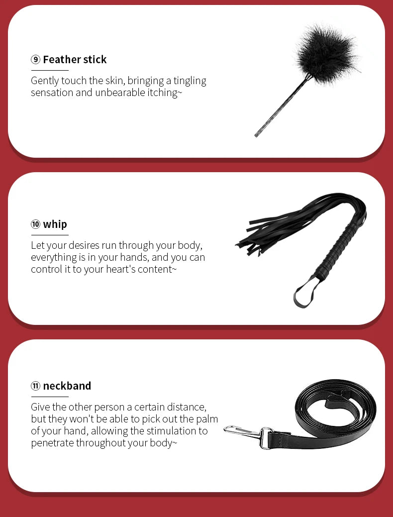 BUYBOOS Sex Bondage Restraints 11Pcs Set BDSM Leather Bondage Sets Restraint Kits Bondage Gear Accessories Adult Sex Toy