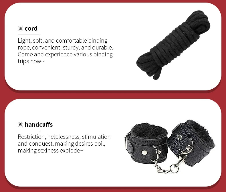 BUYBOOS Sex Bondage Restraints 11Pcs Set BDSM Leather Bondage Sets Restraint Kits Bondage Gear Accessories Adult Sex Toy