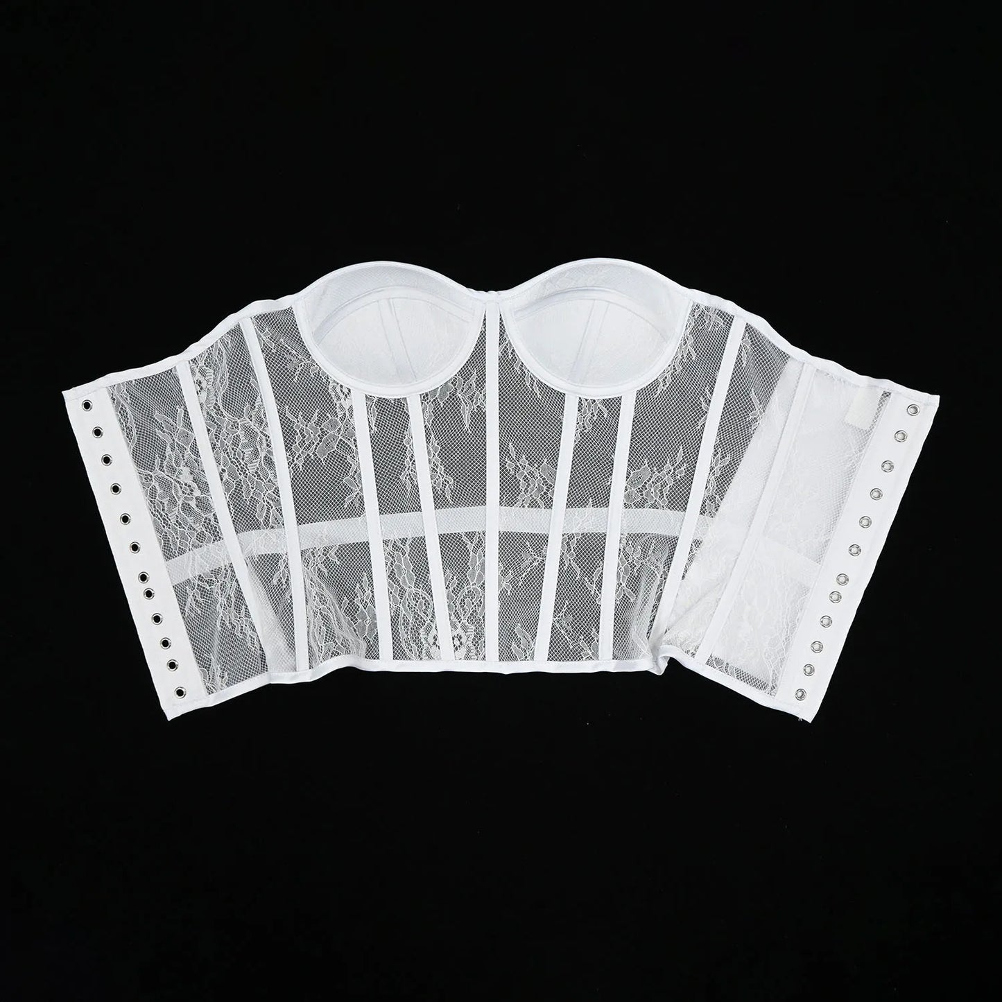 Steel Bone Korset Woman Hollow Out Strapless Lace Bra Bustier Top Mesh Women Lingerie Black White Biege Corset