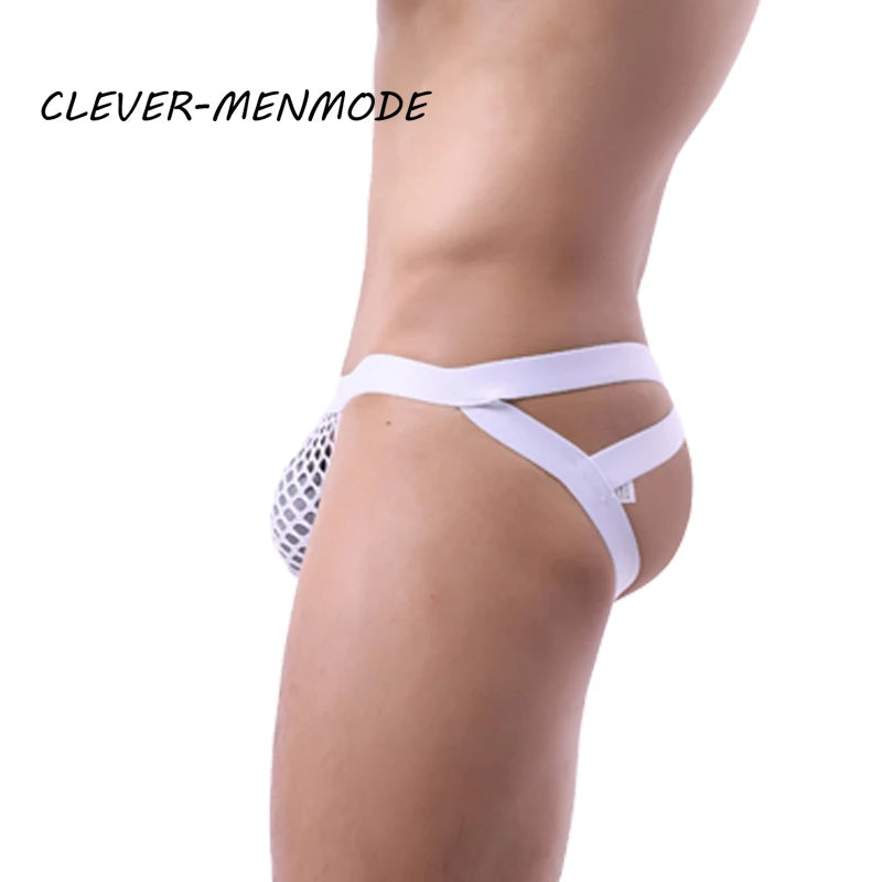 BDSM G-String T-Back Jockstrap Men Fashion Transparent Panties Sexy Fishnet Hip-Baring Thong Low Rise Mesh See-Through Lingerie