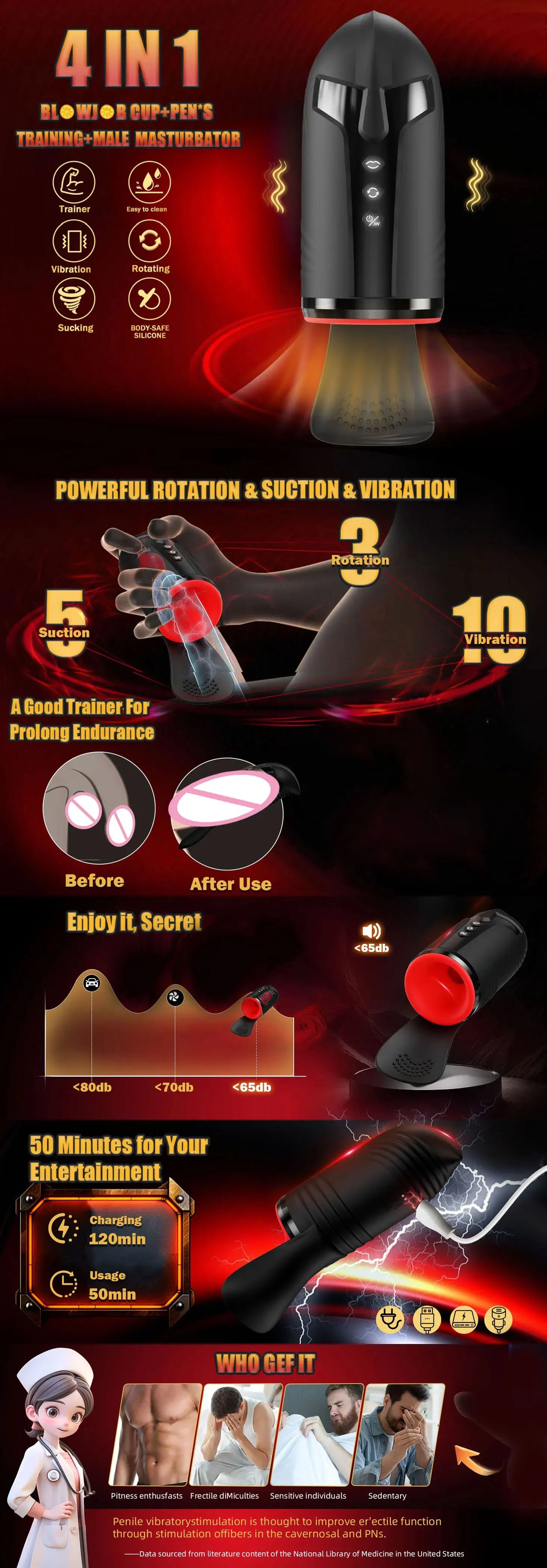 Male Masturbator Penis Training Vibrator Glans Massage Testicle Stimulator Delay Stamina Trainer Blowjob Machine Sex Toy for Men