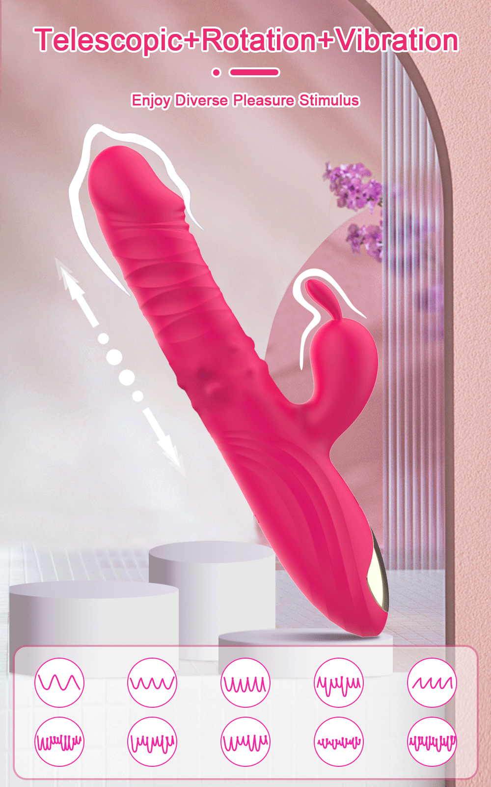 Rabbit Vibrator G-Spot Vaginal Stimulator Telescopic Clitoral Female Masturbator Massager Licking Dildo Adult Sex Toys for Women