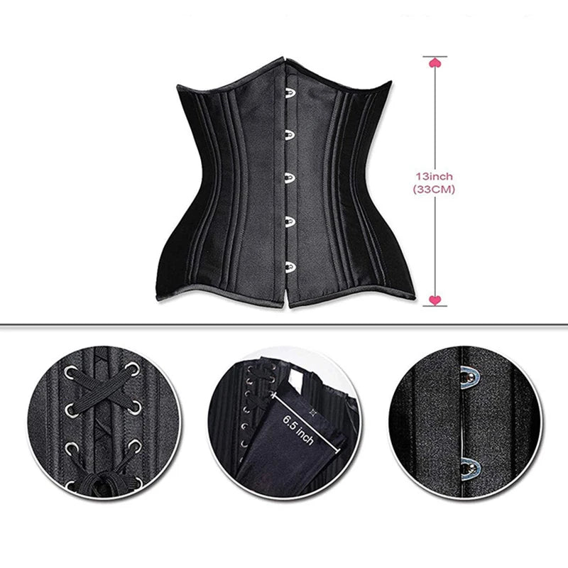 Women's Waist Trainer Corsets Underbust Heavy Duty 26 Steel Boned Underbust Gothic Hourglass Silhouette Corset