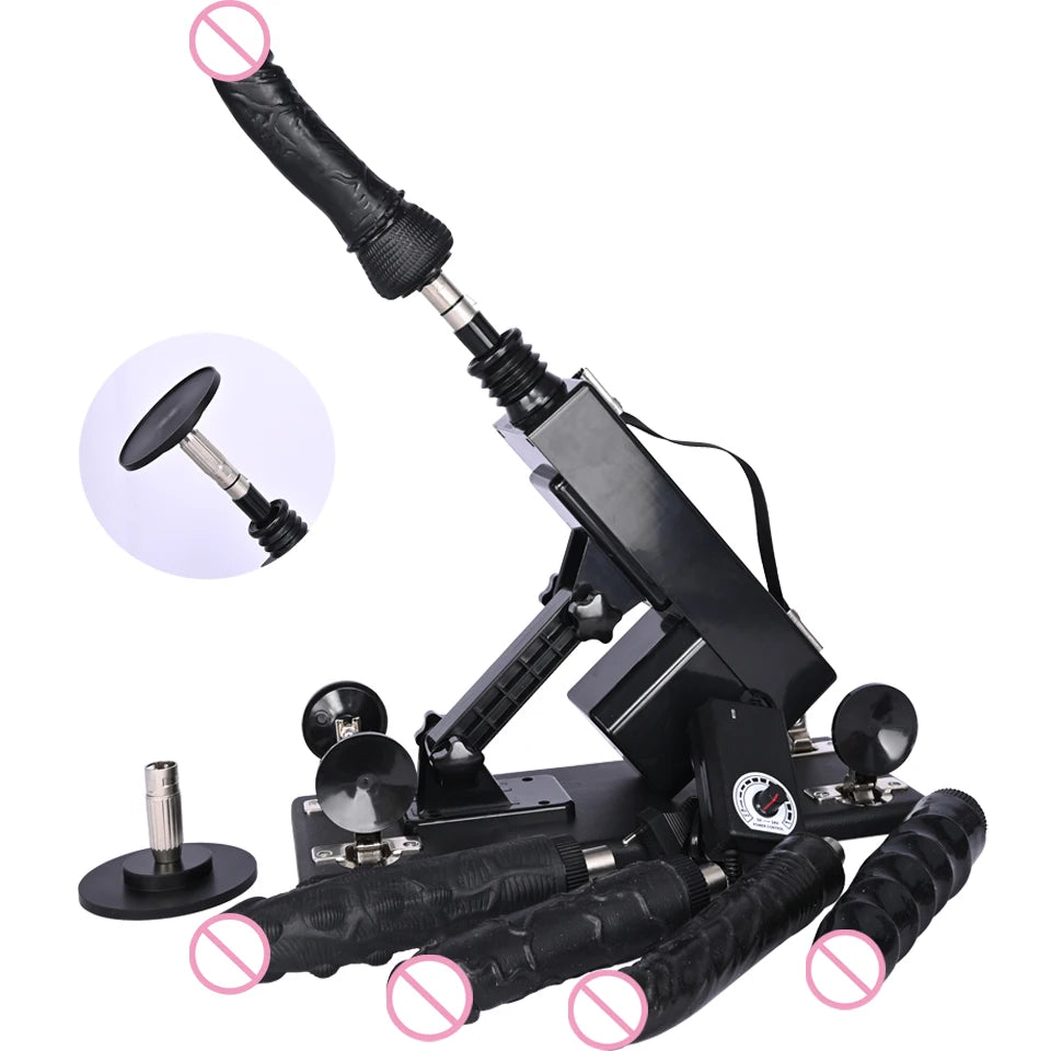 Sex Machine Female Masturbation Pumping Gun with Dildos，More Attachments ,Vibrator Adjustable Speed Love Machine for Couple