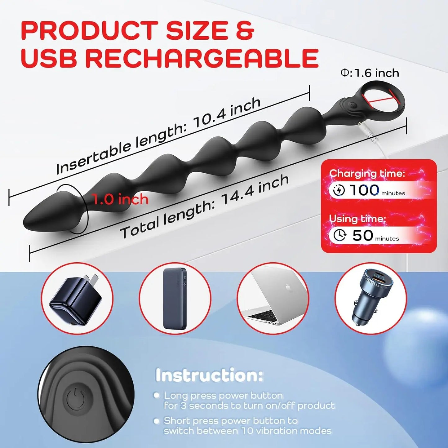 Anal Bead Vibrator For Men Vagina Clitoris Stimulator Vibrating Butt Plugs Huge Anal Dildo Prostate Massage Adult Sex Toys 18+