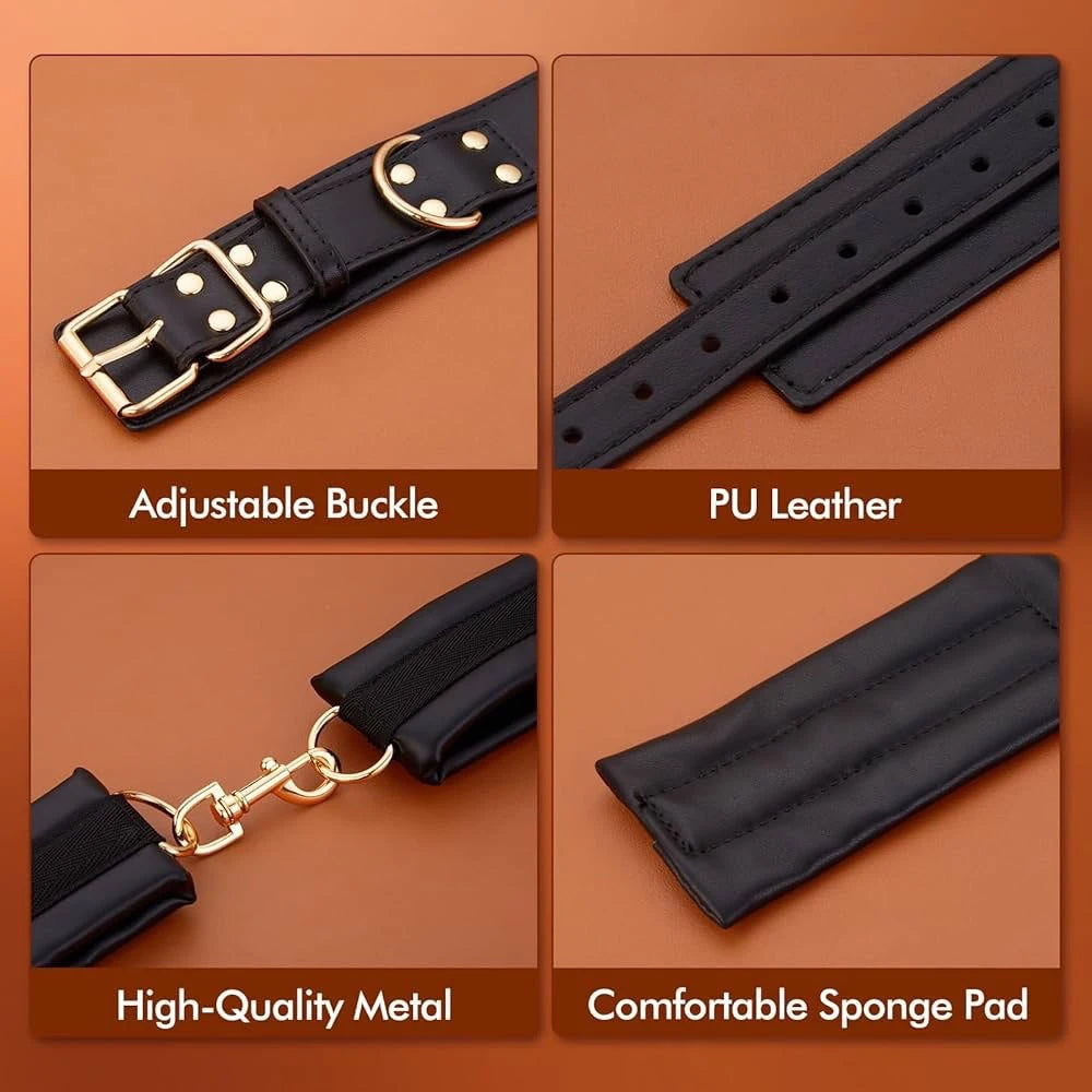BDSM Bondage Restraint Kit for Couples,Adult Handcuffs Ankle Cuffs Slave Collar with Lock,Beginner SM Toy Set,Role Play Games