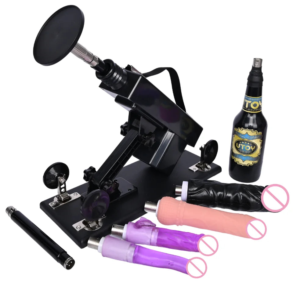 Sex Machine Female Masturbation Pumping Gun with Dildos，More Attachments ,Vibrator Adjustable Speed Love Machine for Couple