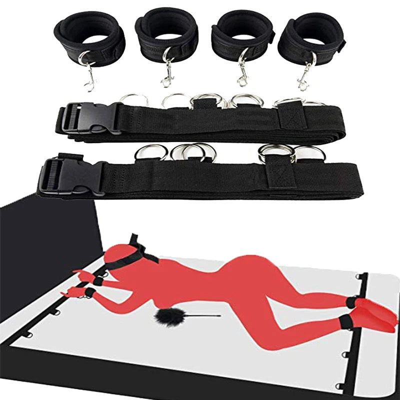 BDSM Bed Bondage Gear Adult Games Erotic Sex Toys For Women Couples Open Leg Handcuffs Ankle Cuffs Toys Restraints Accessories