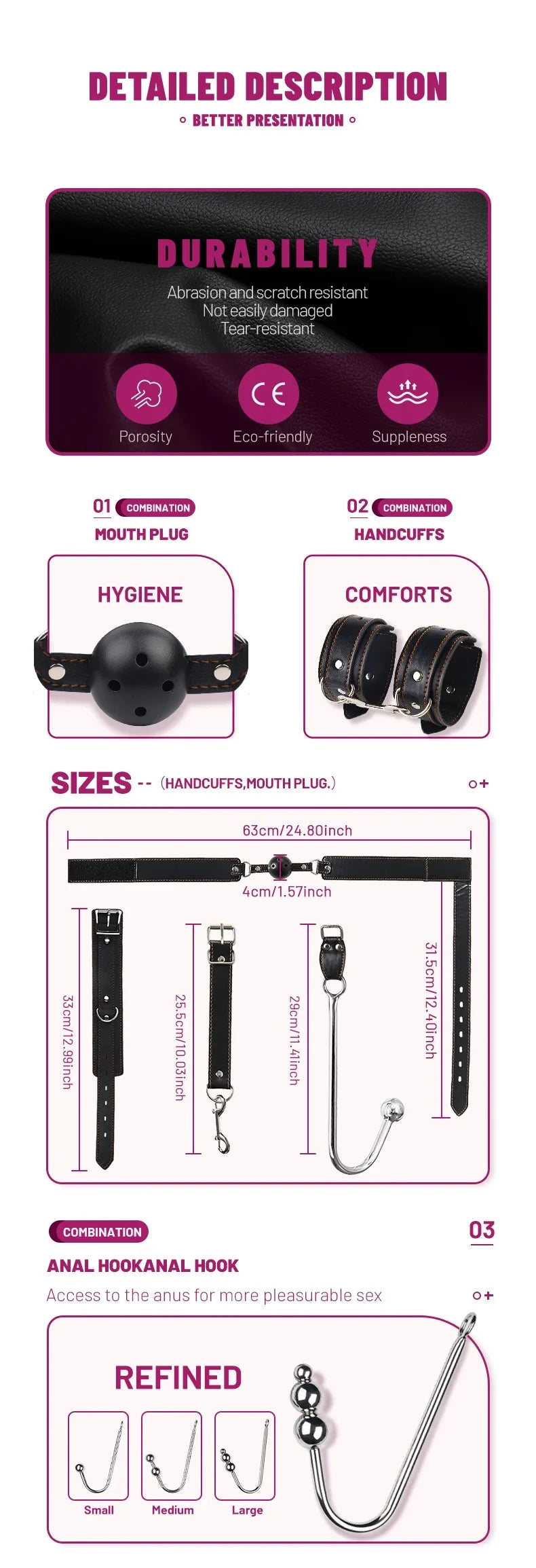 BDSM Sex Toys Adjustable Size Leather Collar Neck Bondage Kit Anal Hook Metal Butt Plug MAdult Games Couple Flirt Sex Toys
