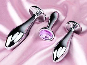 Anal Butt Plug 3Pcs Set Safety Metal Anal Butt Plug Sex Toys with Crystal Diamond Beginner Anal Toys for Adult Unisex Adult Toys