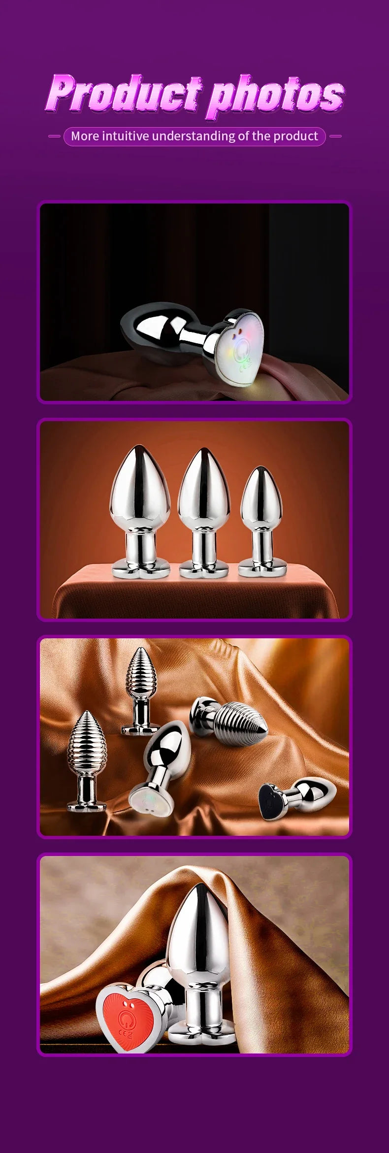 Vibrating Remote Heart-Shaped App Control Man and Woman Metal Anal Plug Adult Luminous Electric Anal Dildo Couple Intimate Toys