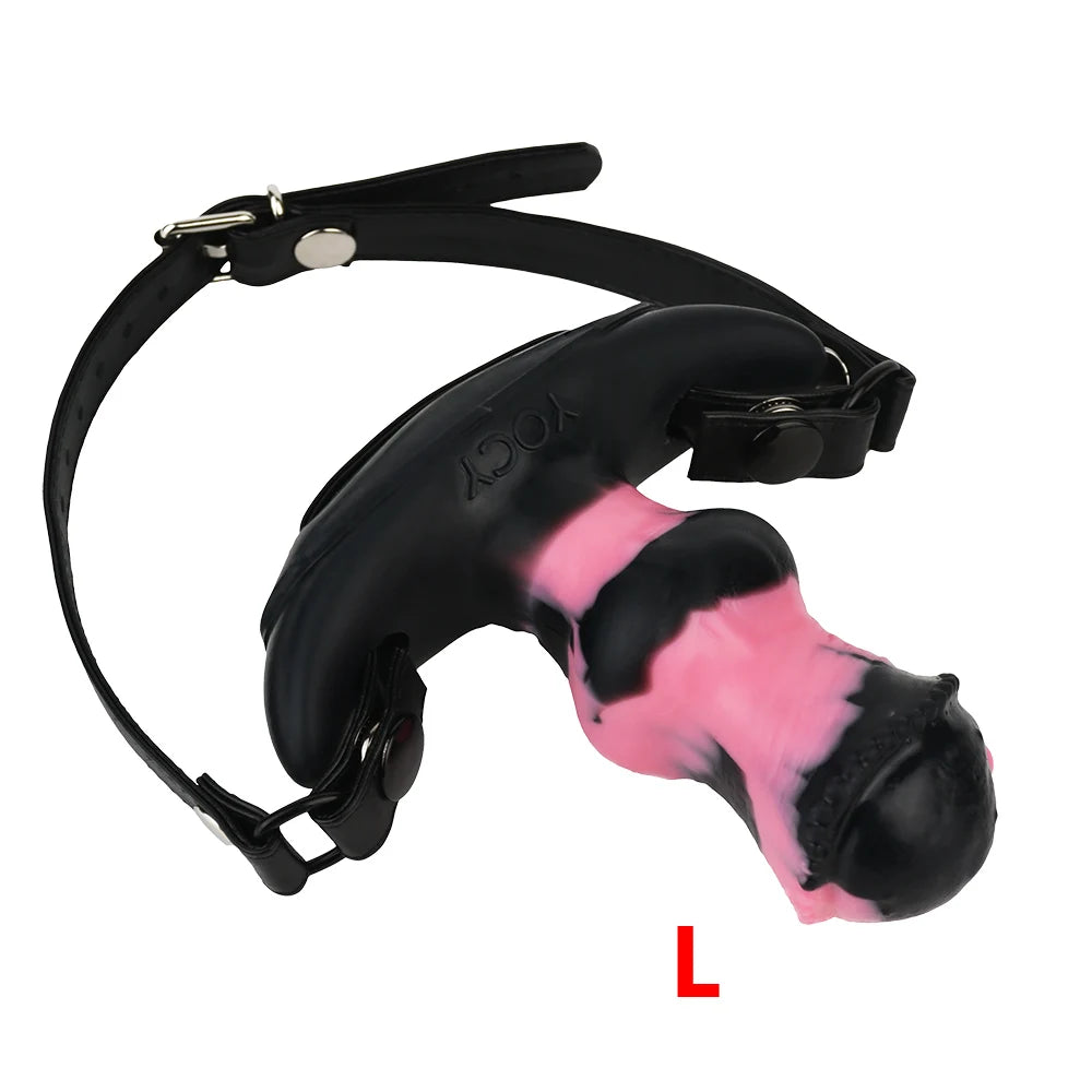 YOCY Mouth Gag Horse Dildo Adjustable Leather Strap on Sex Toy For Couple Game Bondage Muzzles