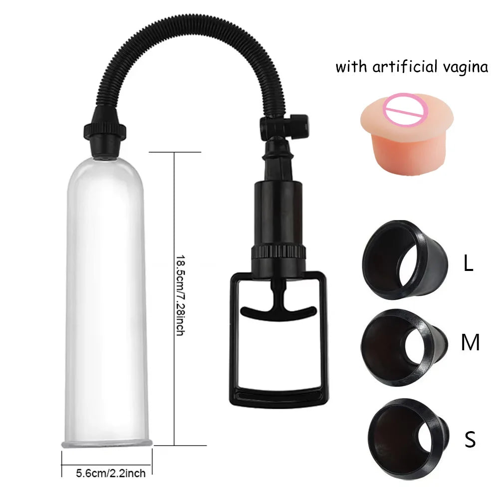 TPR Male Manual Vacuum Enlargement Pump Long Lasting Erection Booster Masturbator Penis Enlargement Male Sex Toys, Penis Pumps