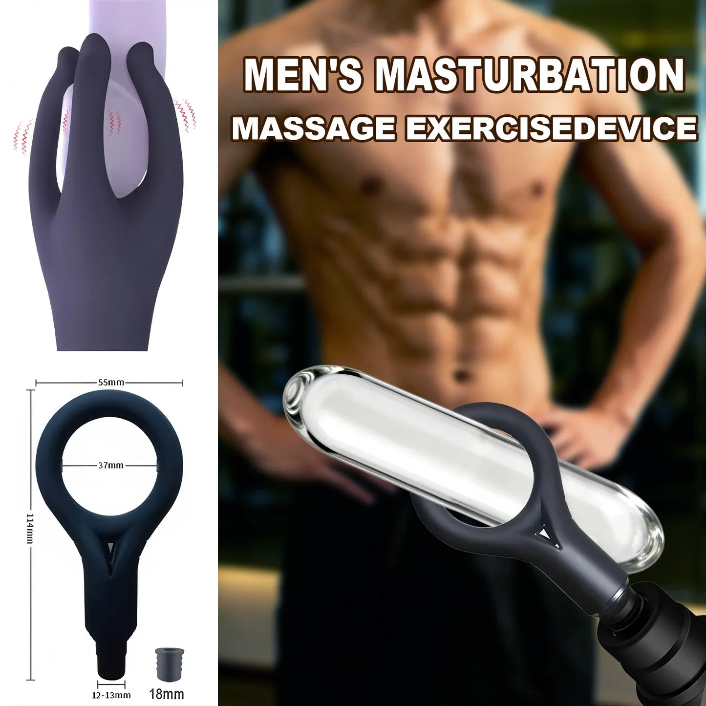 Male Masturbation Ring Penis Vibration Masturbator Male Training Relaxation Silicone Massage Gun Head For Masturbation Tool
