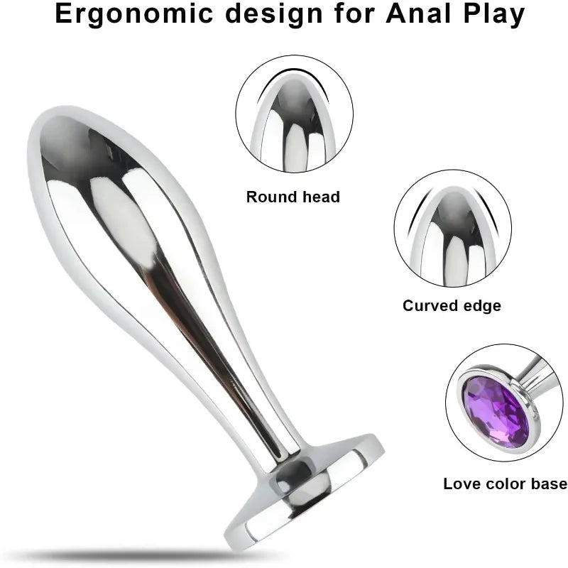 Anal Butt Plug 3Pcs Set Safety Metal Anal Butt Plug Sex Toys with Crystal Diamond Beginner Anal Toys for Adult Unisex Adult Toys