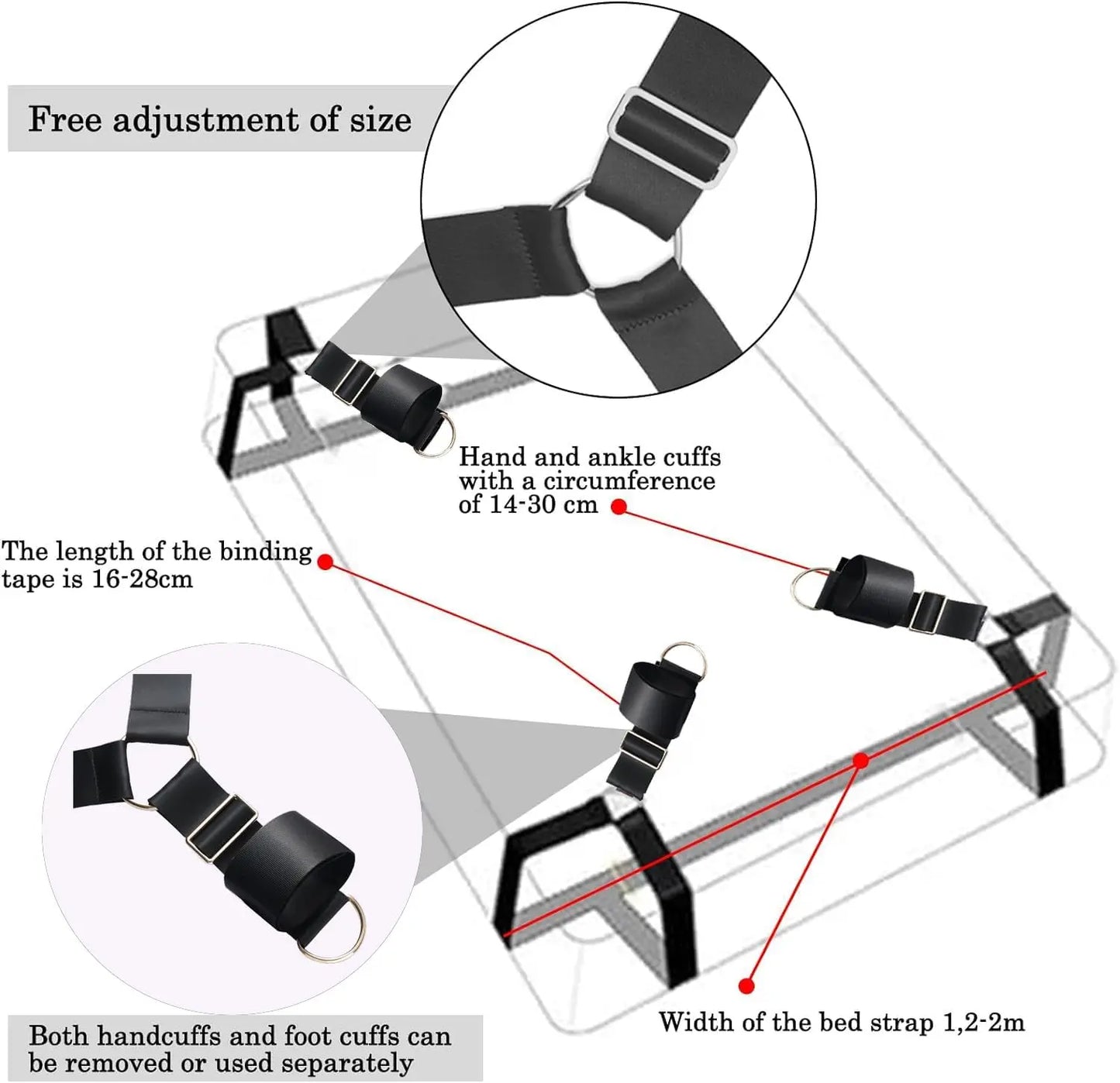 BDSM Bed Restraint Kit  Sex Bondage Adult Toys for Couples with Handcuffs Wide Strap, Adjustable Length  Quick Installation