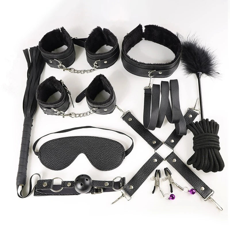 BUYBOOS Sex Bondage Restraints 11Pcs Set BDSM Leather Bondage Sets Restraint Kits Bondage Gear Accessories Adult Sex Toy