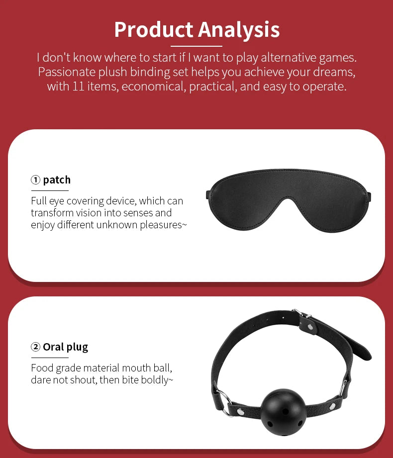 BUYBOOS Sex Bondage Restraints 11Pcs Set BDSM Leather Bondage Sets Restraint Kits Bondage Gear Accessories Adult Sex Toy