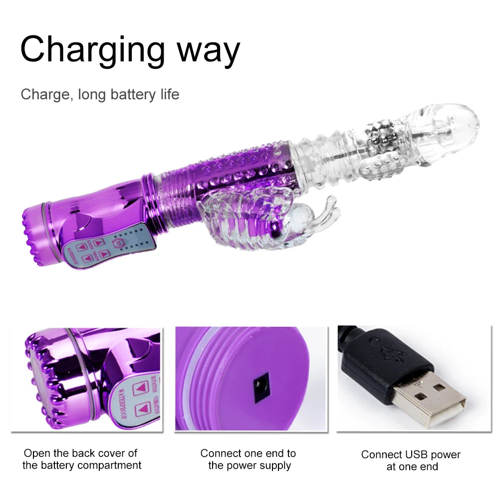 Telescopic Rotation Dildo Rabbit Vibrator G Spot Vagina Massager Clitoris Stimulator Female Masturbator Sex Toys For Women