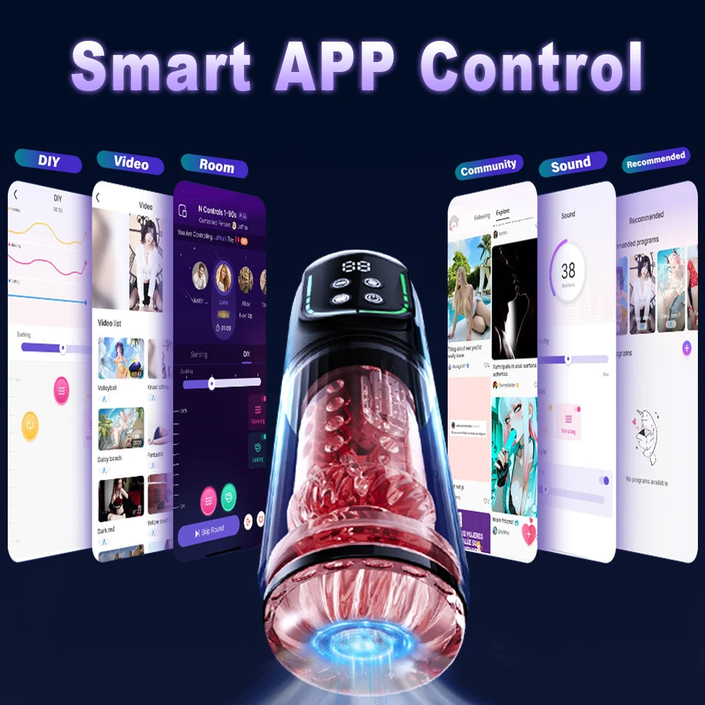 LCD Penis Pump Pocket Pussy Male Masturbator Vacuum Pump Thrusting Rotating Vibrating Sucking 3D Stroker Sex Toys for Man
