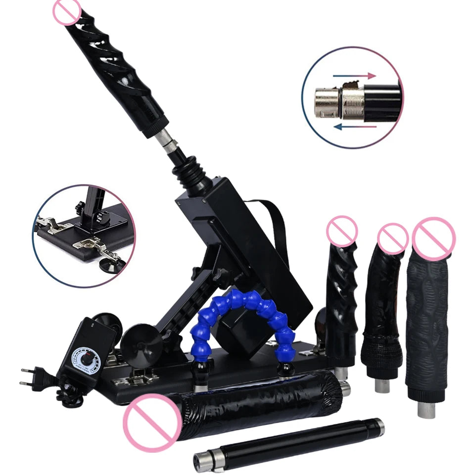 Sex Machine Female Masturbation Pumping Gun with Dildos，More Attachments ,Vibrator Adjustable Speed Love Machine for Couple