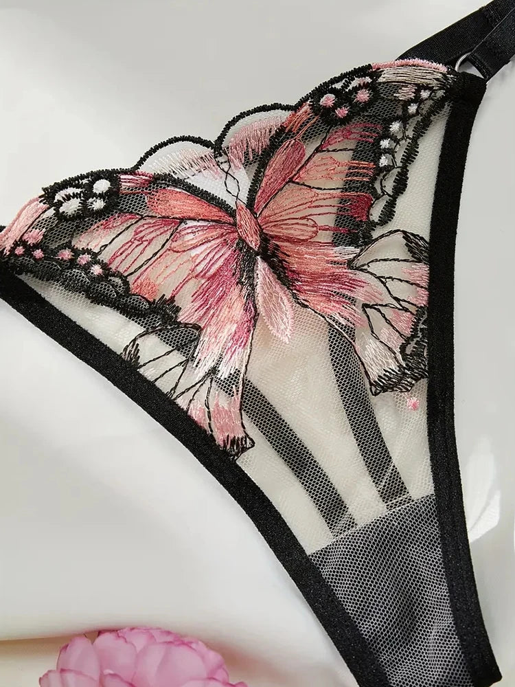 Lingerie Woman Sexy Fancy Underwear Butterfly Embroidery Bra Sets Attractive Chest Intimate Goods Romantic Erotic Outfits 2 pcs