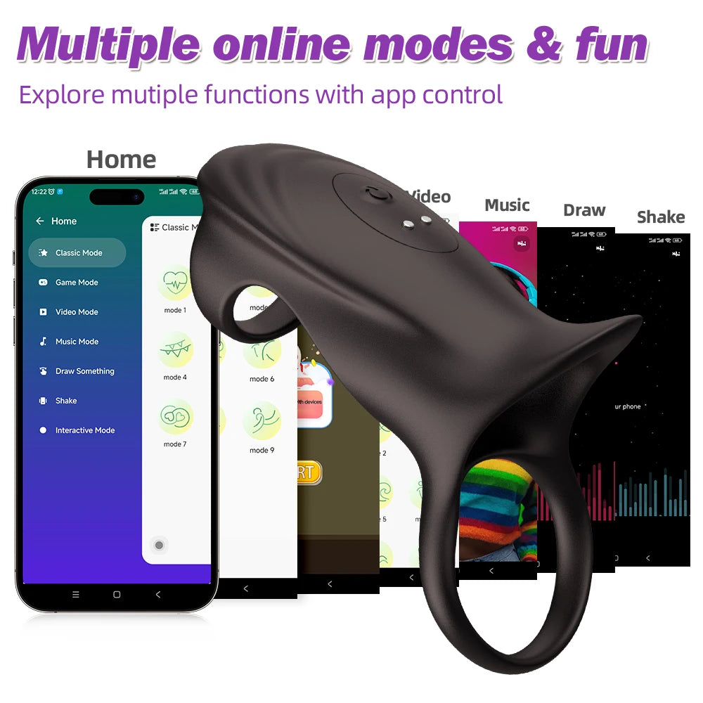 Men's APP Controlled Penis Ring Vibrator Sex Toy Stronger Extended G-Spot Stimulator Vibrating Penis Sleeve Adult Sex Toy