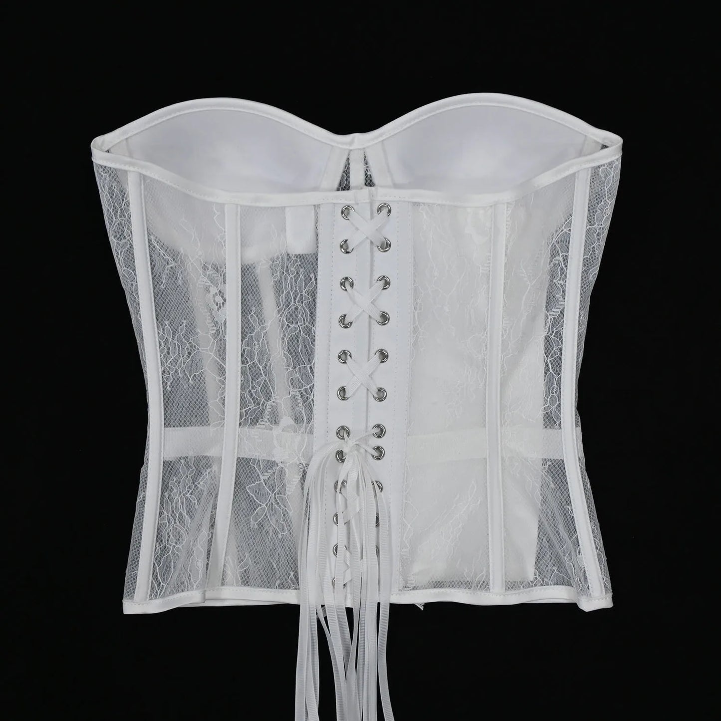Steel Bone Korset Woman Hollow Out Strapless Lace Bra Bustier Top Mesh Women Lingerie Black White Biege Corset