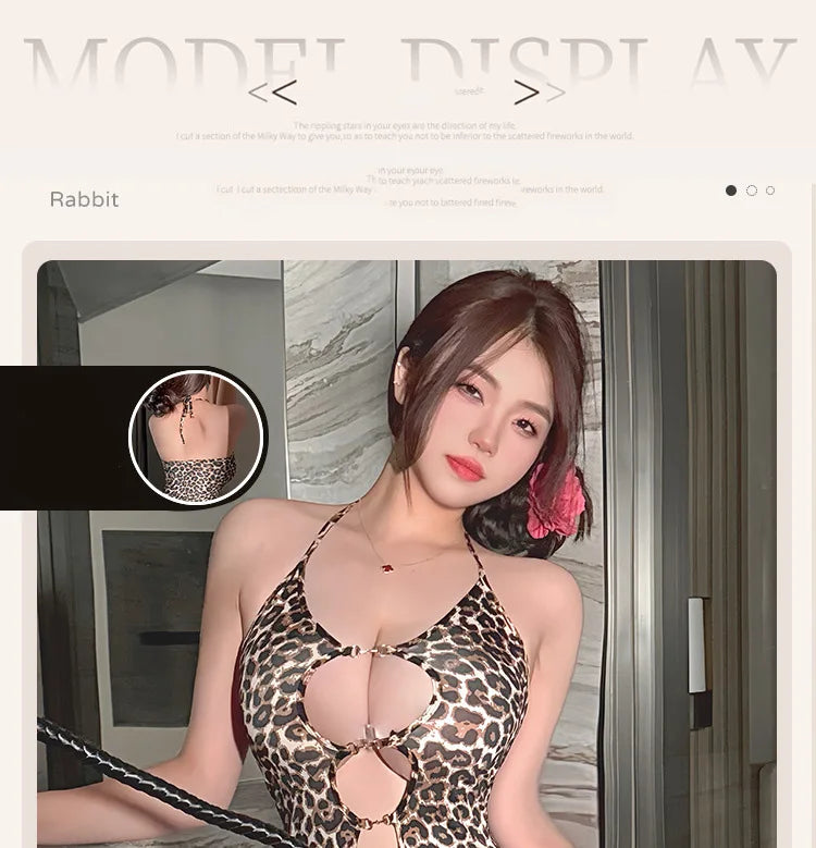 Lingerie dress Short skirt temptation leopard print hanging neck suspender one-piece pajamas set sexy womans clothing Sex shop