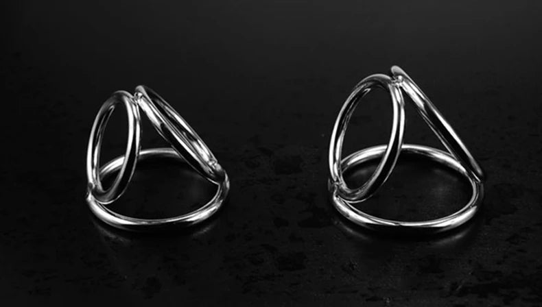 Male Penis Ring with tri-ring Metal Scrotal Restraints BDSM Cock Ring Urethral Ring Delay Ring Adult Sex Toy for Men