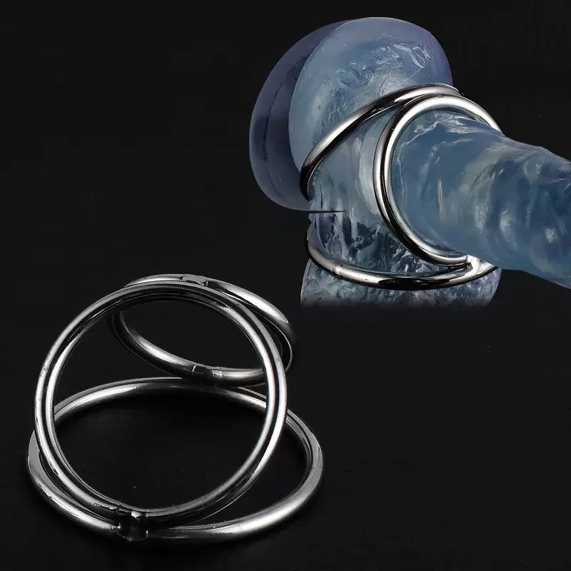 Male Penis Ring with tri-ring Metal Scrotal Restraints BDSM Cock Ring Urethral Ring Delay Ring Adult Sex Toy for Men