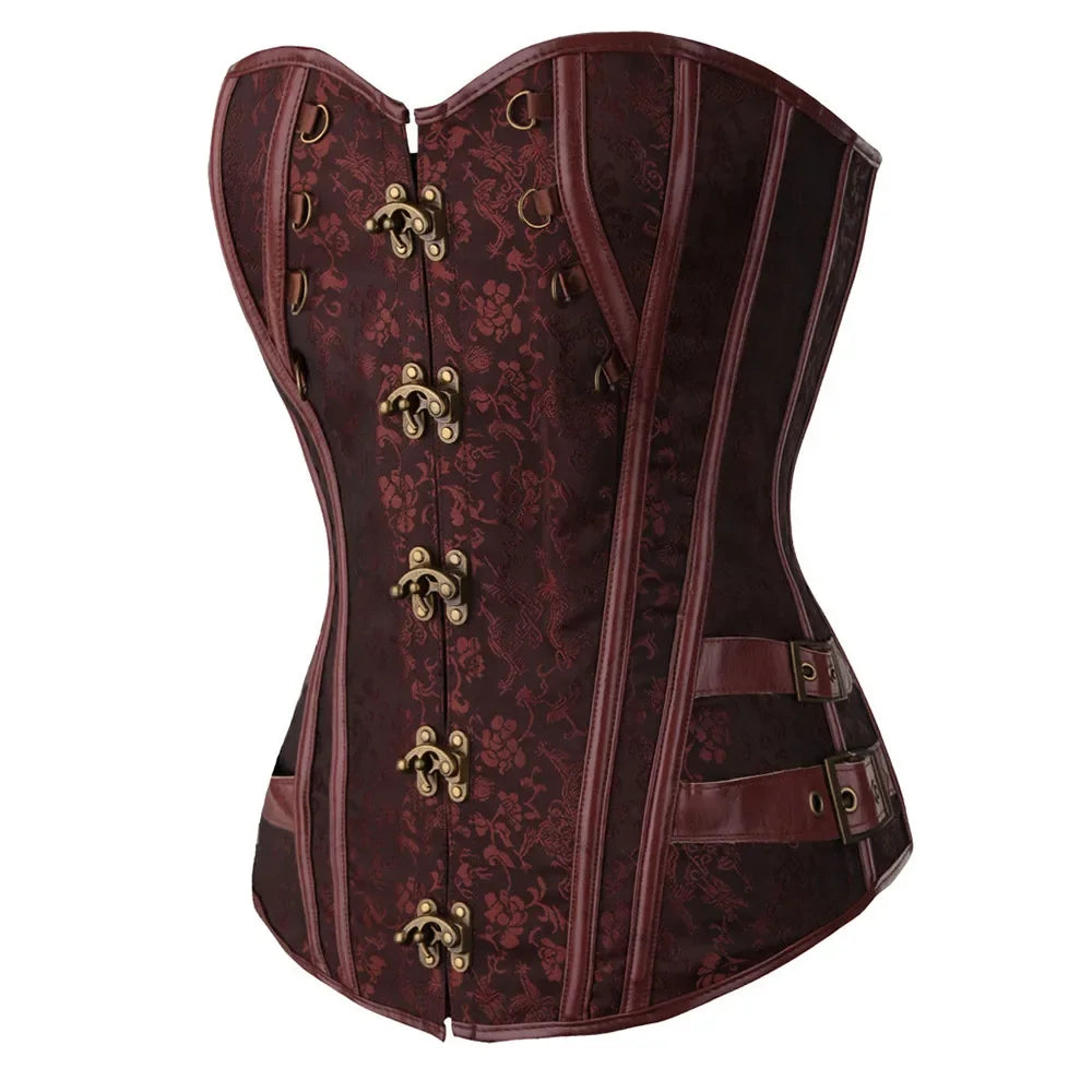 Women's Corset Steampunk Shapewear Vintage Bodice Bustier Slimming Belly Sheath Metal Locks Gothic Waist Lace-up Corselet