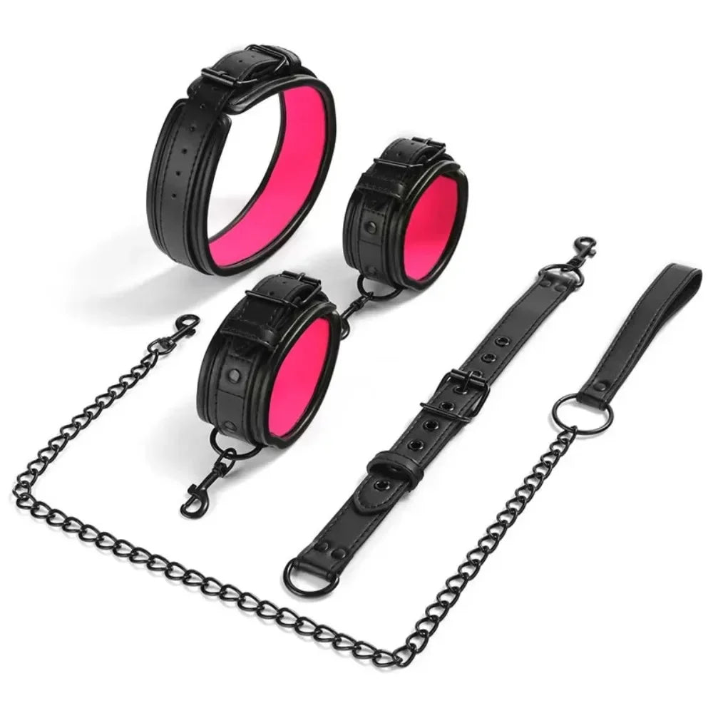 Neck-to-Wrist BDSM Bondage Restraints Kit – Couples Sex Toys with Chain Leash, Handcuffs & Collar for Slave Role Play