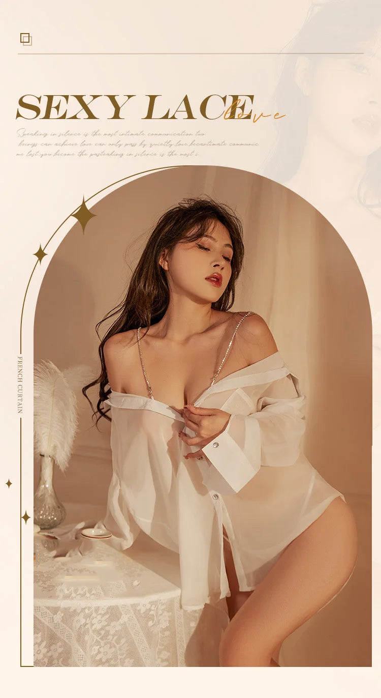 Lingeries Sexy Femme Secretariat White Shirt Large Transparent Office Girl Sexy Lingerie Erotic Woman Cosplay Role Play Outfit