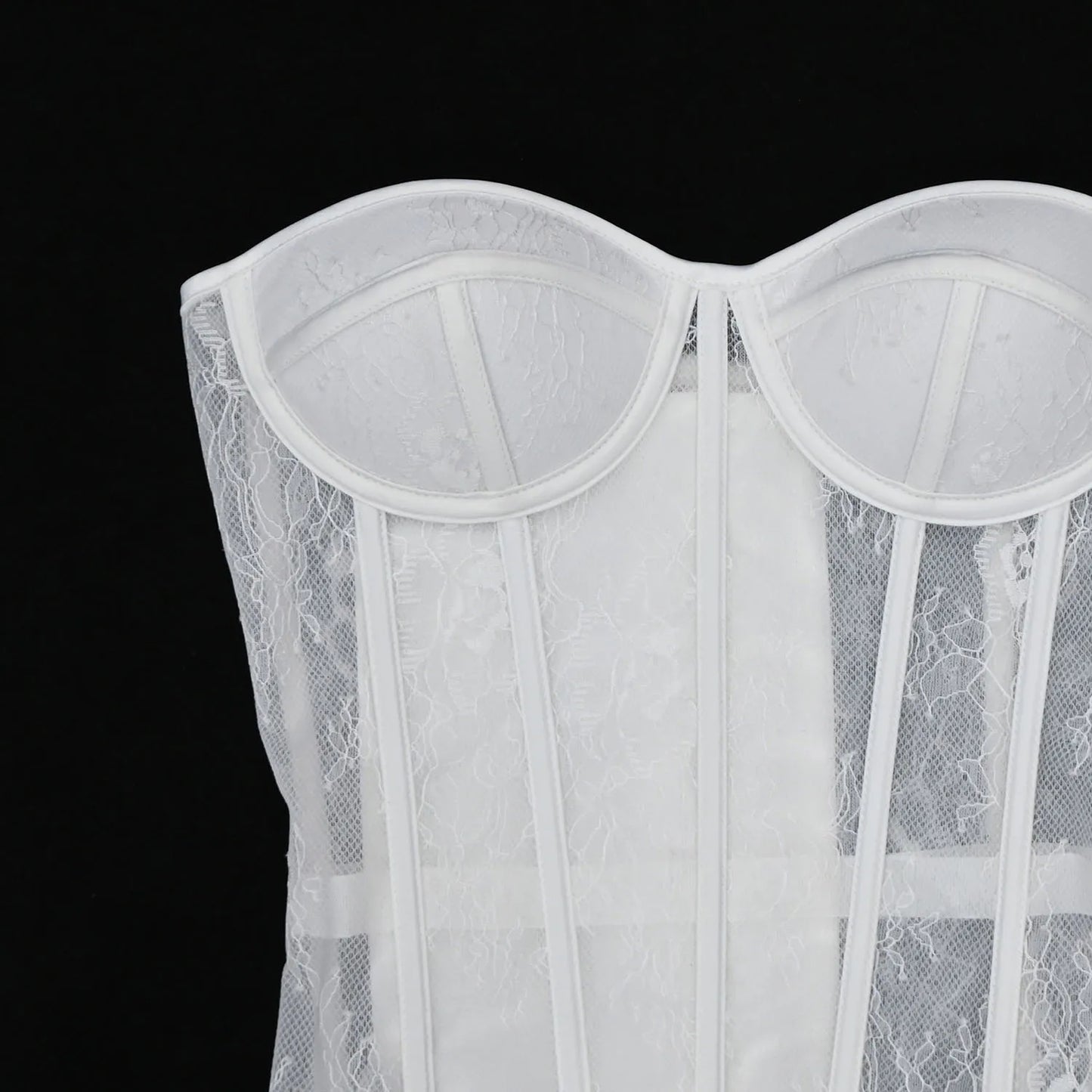 Steel Bone Korset Woman Hollow Out Strapless Lace Bra Bustier Top Mesh Women Lingerie Black White Biege Corset