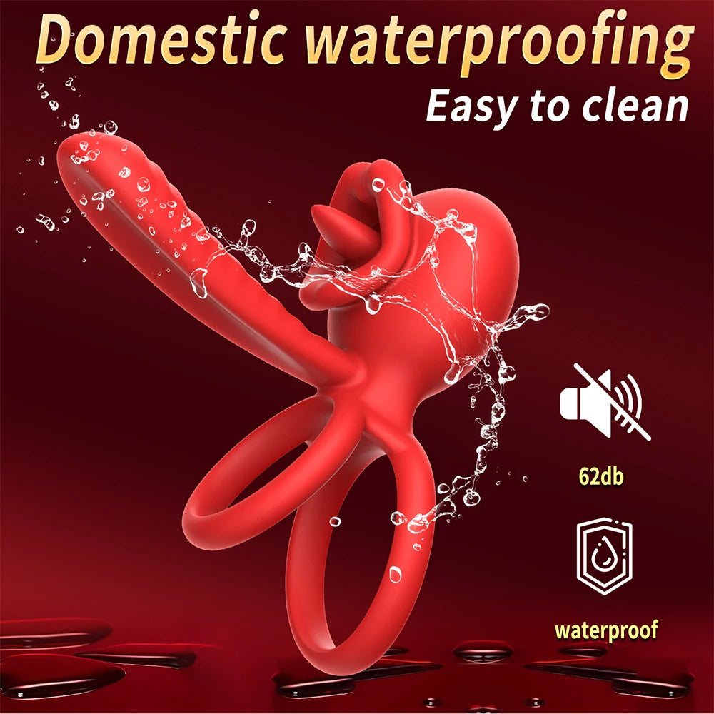 App Vibrating Penis Ring Vibrator with Sexy Licking Mouth G Spot Clitoral Stimulator Cock Rings Couples Adult Sex Toys for Men