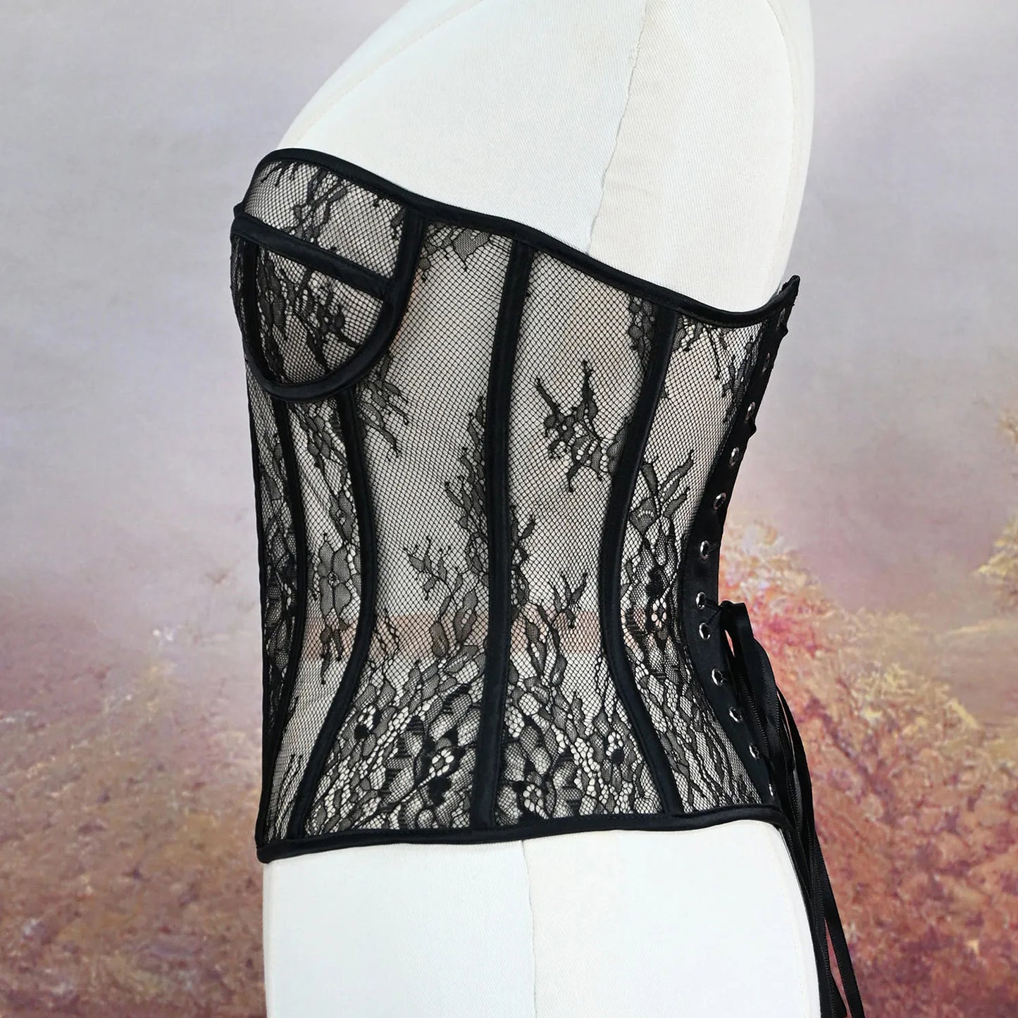 Steel Bone Korset Woman Hollow Out Strapless Lace Bra Bustier Top Mesh Women Lingerie Black White Biege Corset