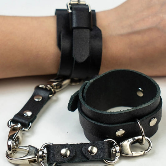 Unisex Leather Bracelet BDSM Bondage Leather Handcuffs Buckle Adjustable Vintage Punk Fetish Clothing Restraints Kink Toy