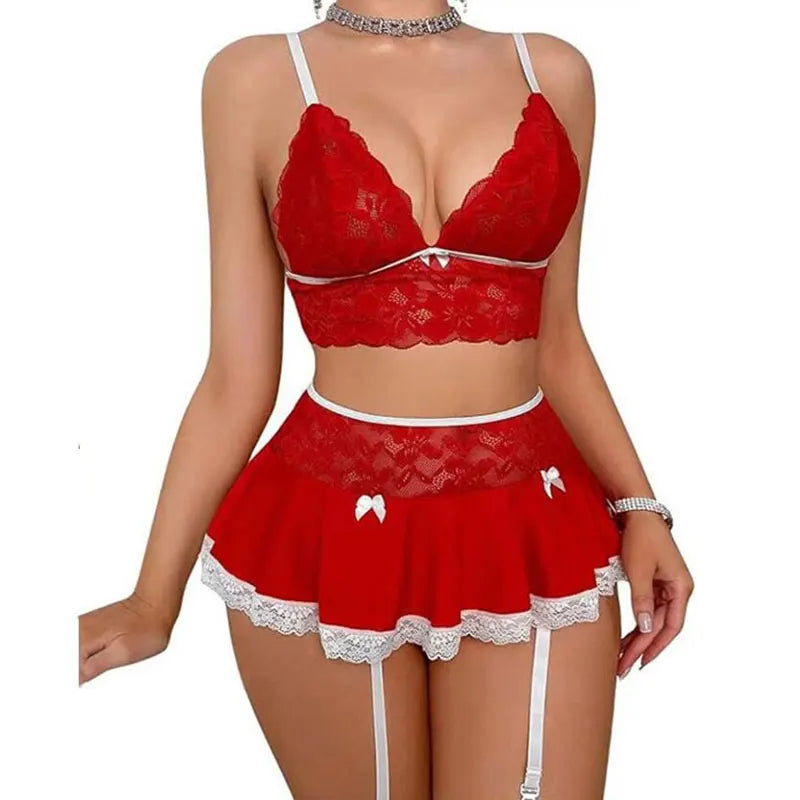 Lingerie Temptation Cosplay Uniform Transparent Bra And Panty Garter Underwear Set Dress Sexy Outfit Costumes Nightgowns Thong