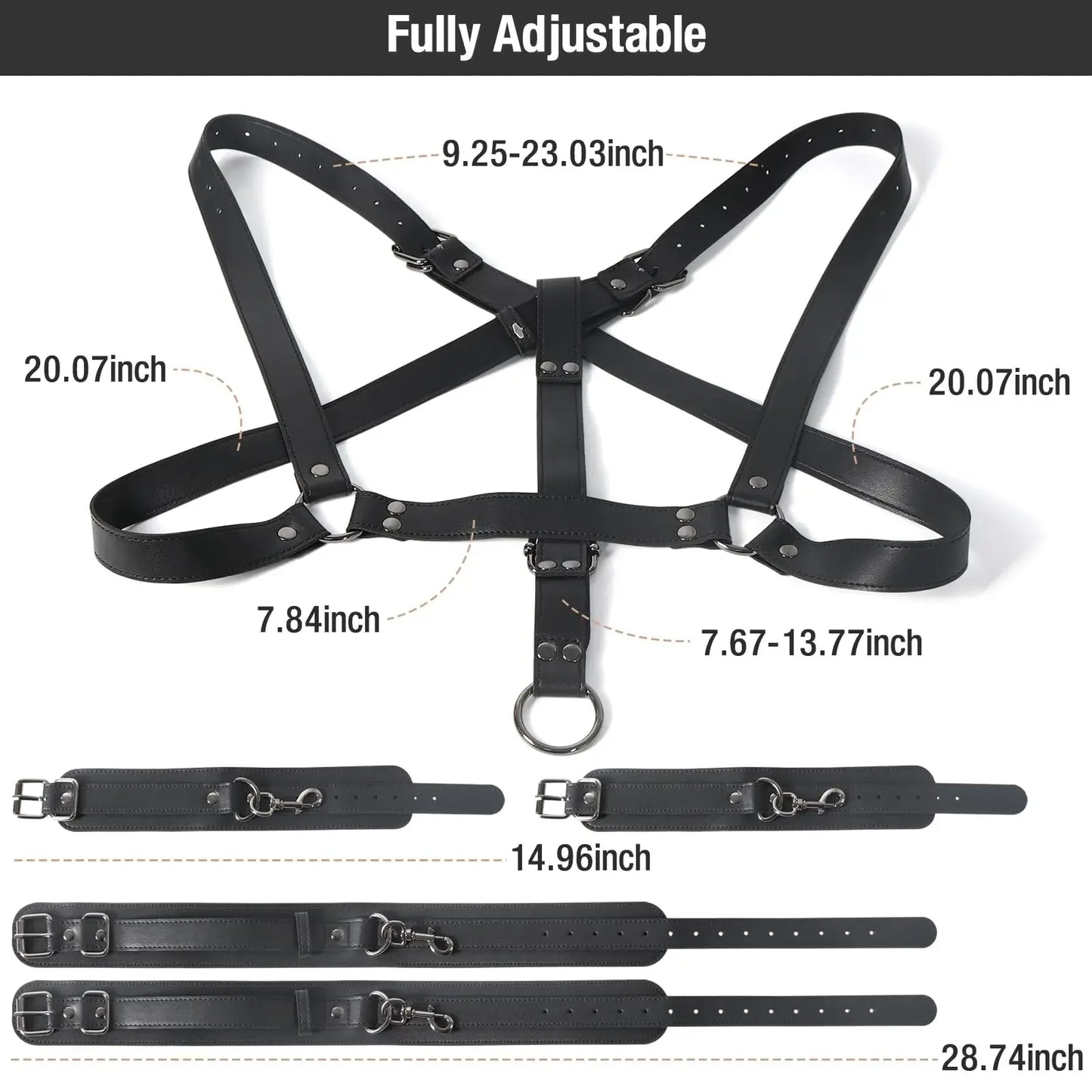 2025 NEW BDSM Sex Bondage Restraints Kit 3 in 1 Leather Thigh Sling Breasts Belt Behind Back Handcuffs Open Legs SM Slave Fetish