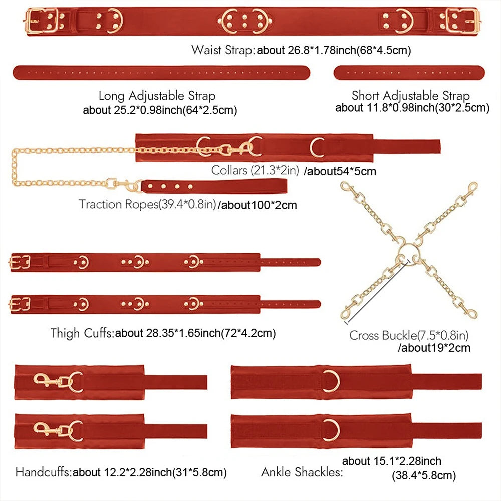 BDSM Bondage Restraint Kit for Couples,Adult Handcuffs Ankle Cuffs Slave Collar with Lock,Beginner SM Toy Set,Role Play Games