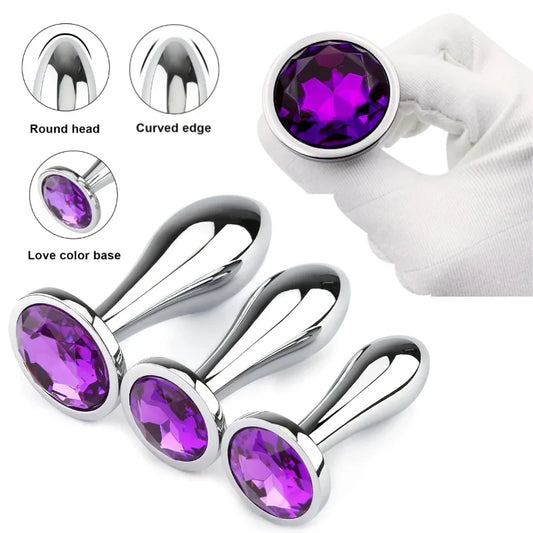 Anal Butt Plug 3Pcs Set Safety Metal Anal Butt Plug Sex Toys with Crystal Diamond Beginner Anal Toys for Adult Unisex Adult Toys