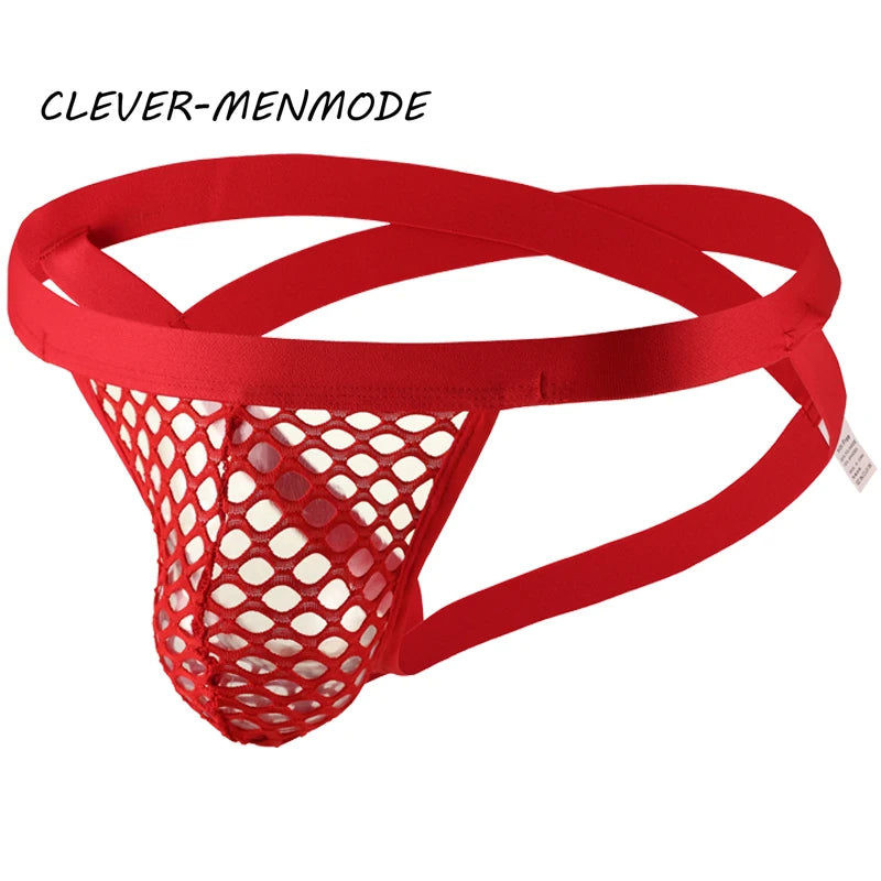 BDSM G-String T-Back Jockstrap Men Fashion Transparent Panties Sexy Fishnet Hip-Baring Thong Low Rise Mesh See-Through Lingerie
